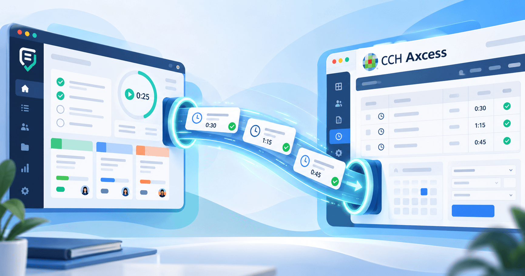 Financial Cents time entries flowing into CCH Axcess Practice through a daily sync