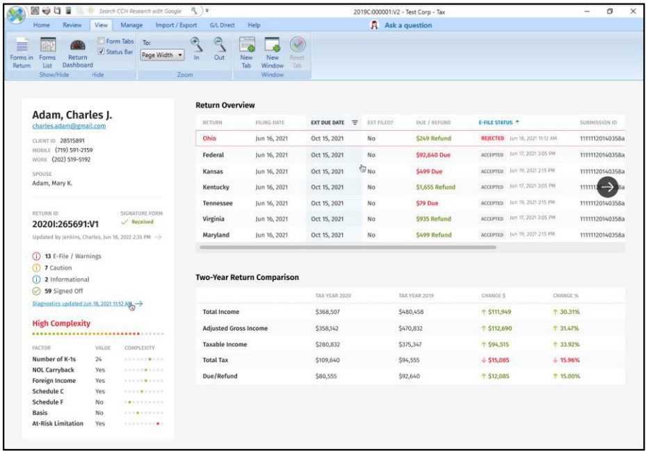 The CCH Axcess Tax Return Dashboard