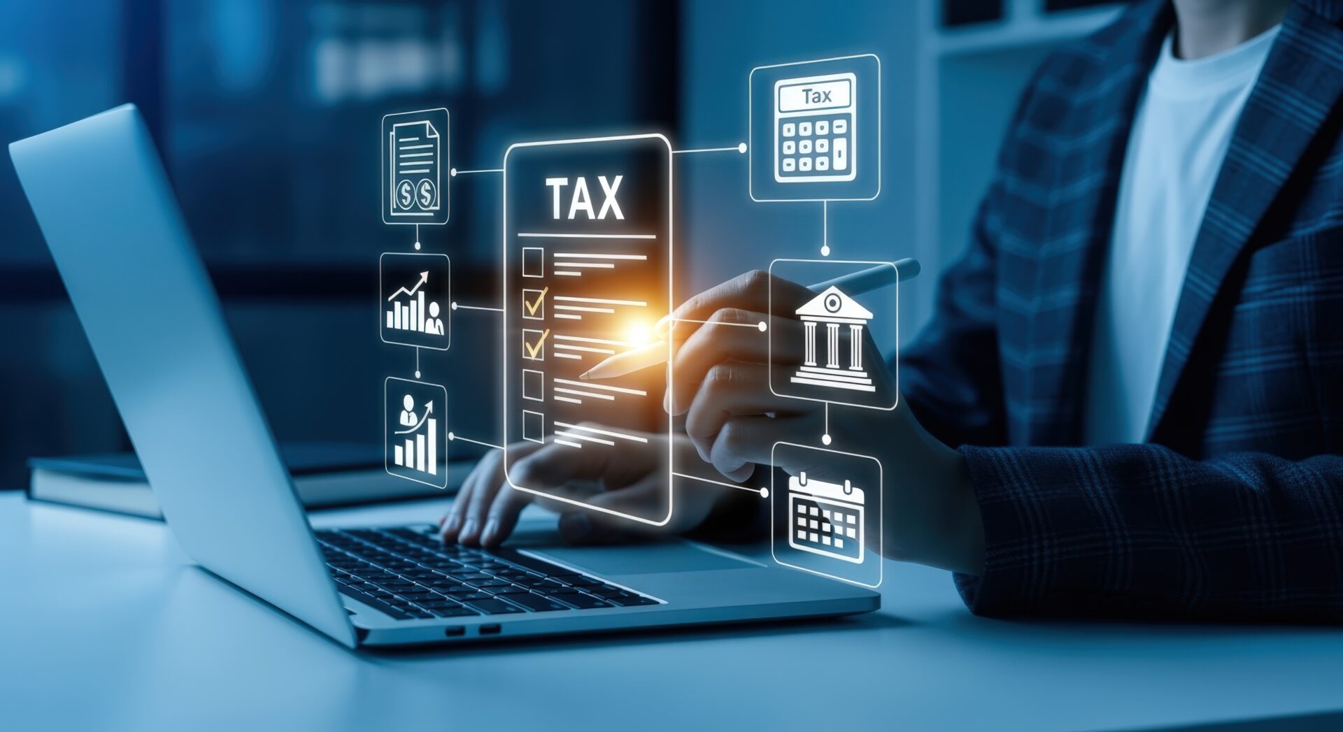 Accountant managing Drake tax automation workflow on laptop with secure digital document system 2